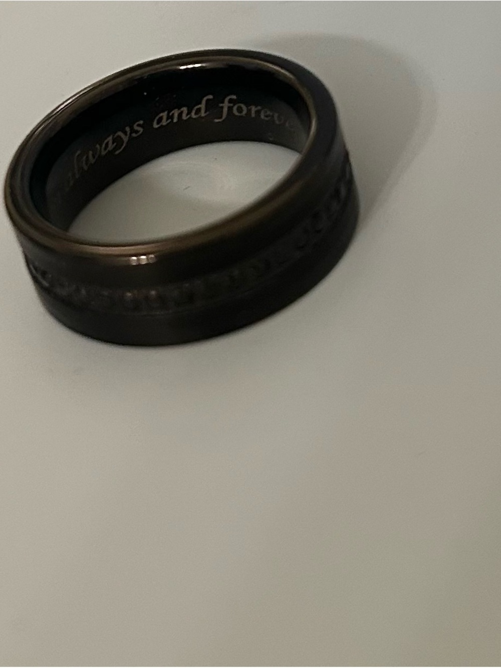 Men's Black Stainless Steel Engraved Band Ring